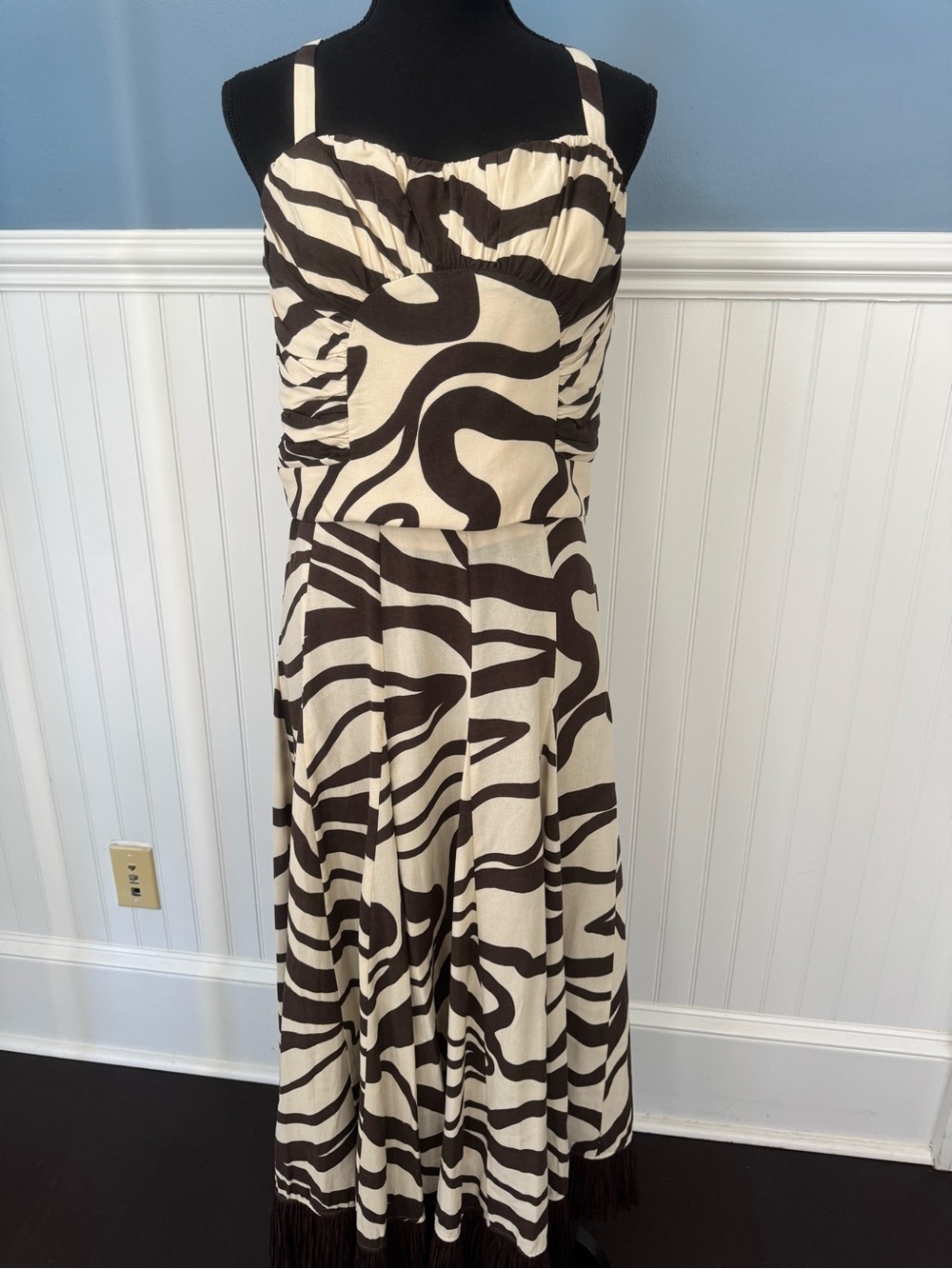 NWT Antonio Melani MG Style Fringe Linen Blend Maxi Raffia Skirt Set Brown~SZ 10 - Picture 5 of 14